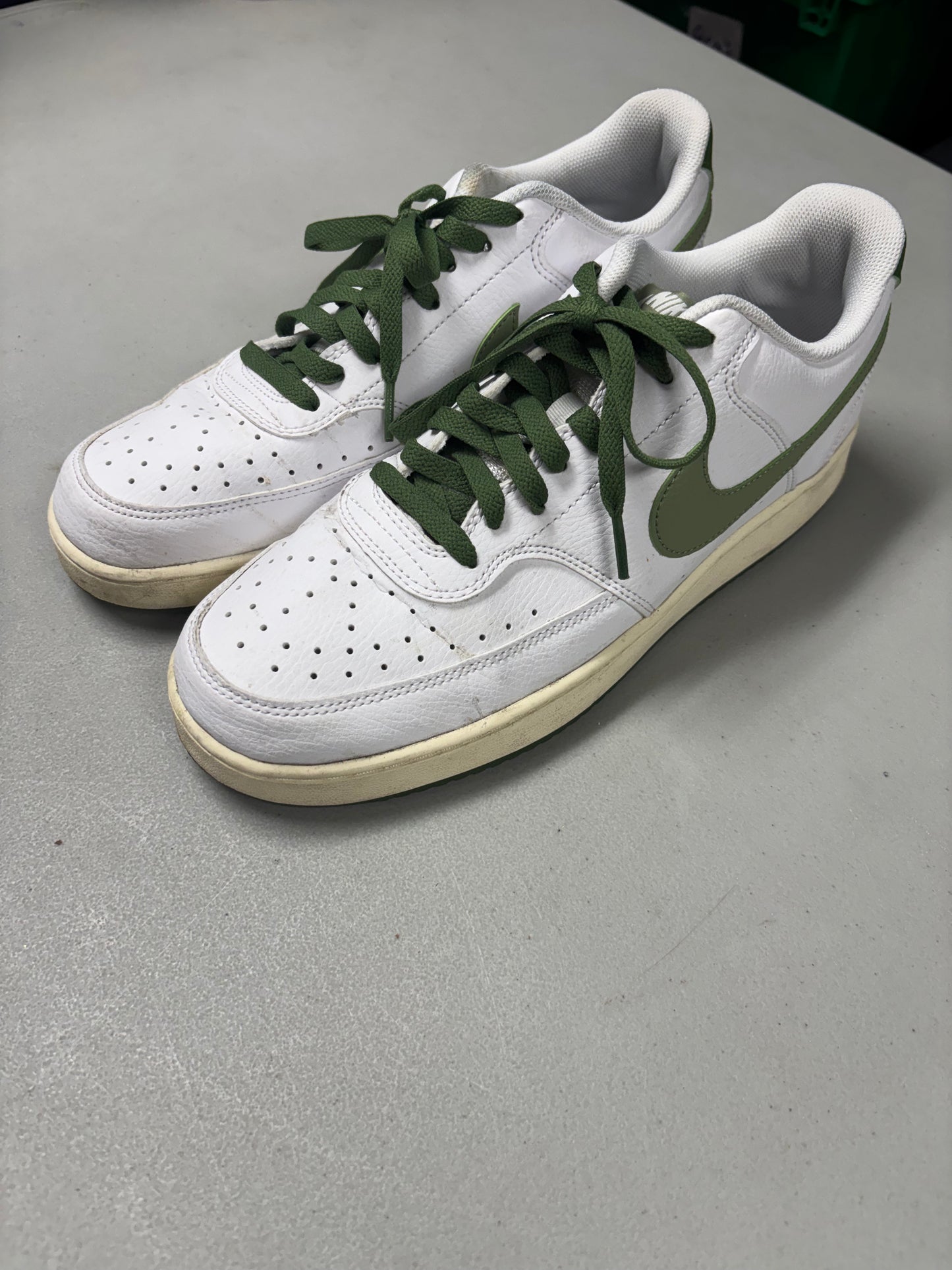 Nike White/Green Court Vision Low Sneakers- W 11