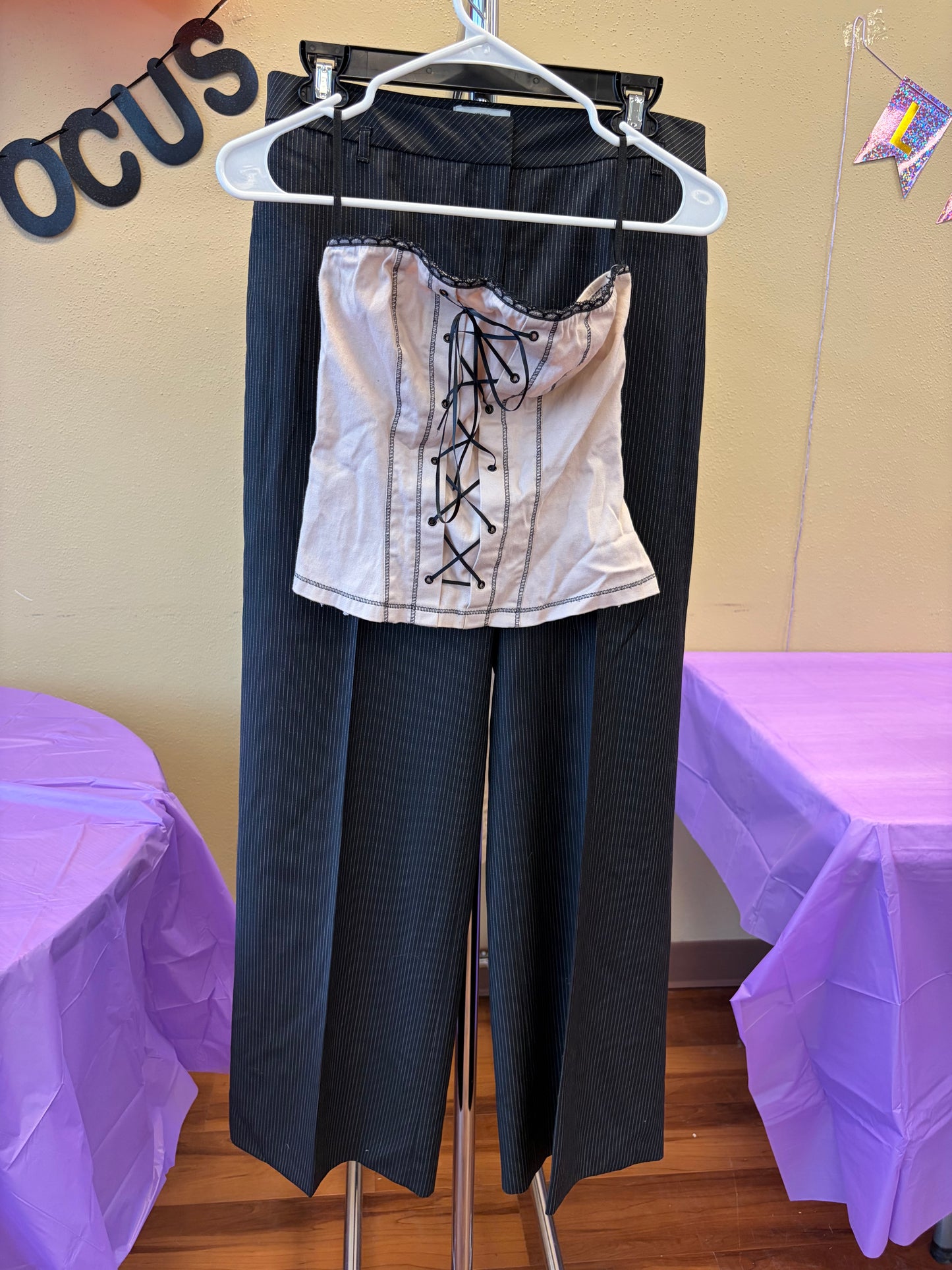 Pink & Black Strapless Corset Shirt - S