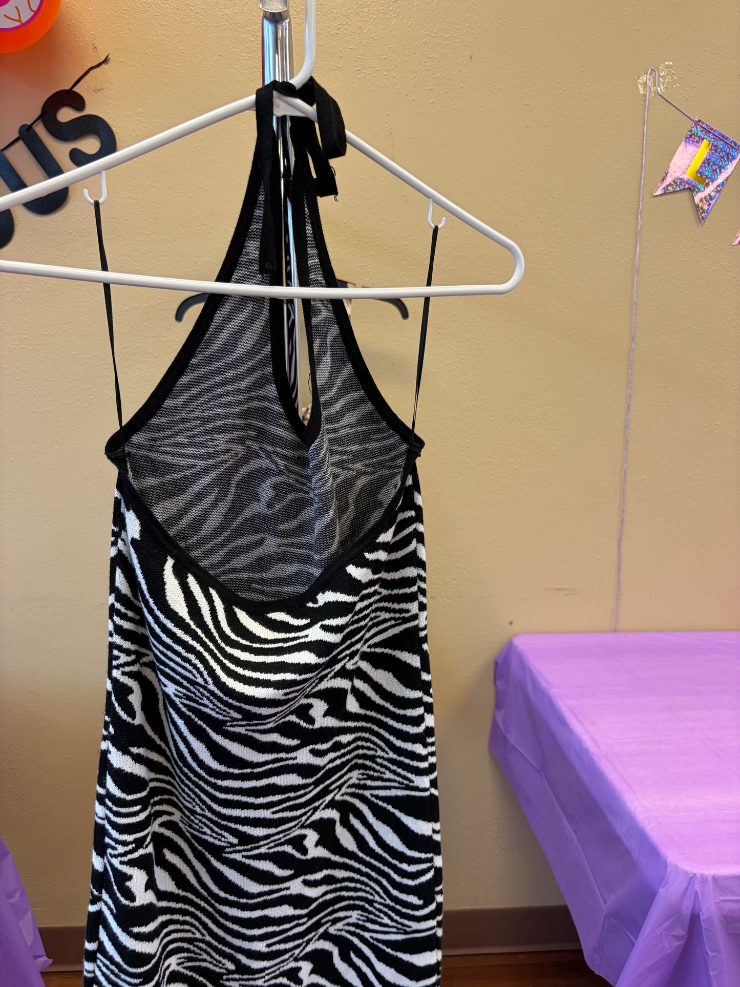 Zebra Halter Dress - L