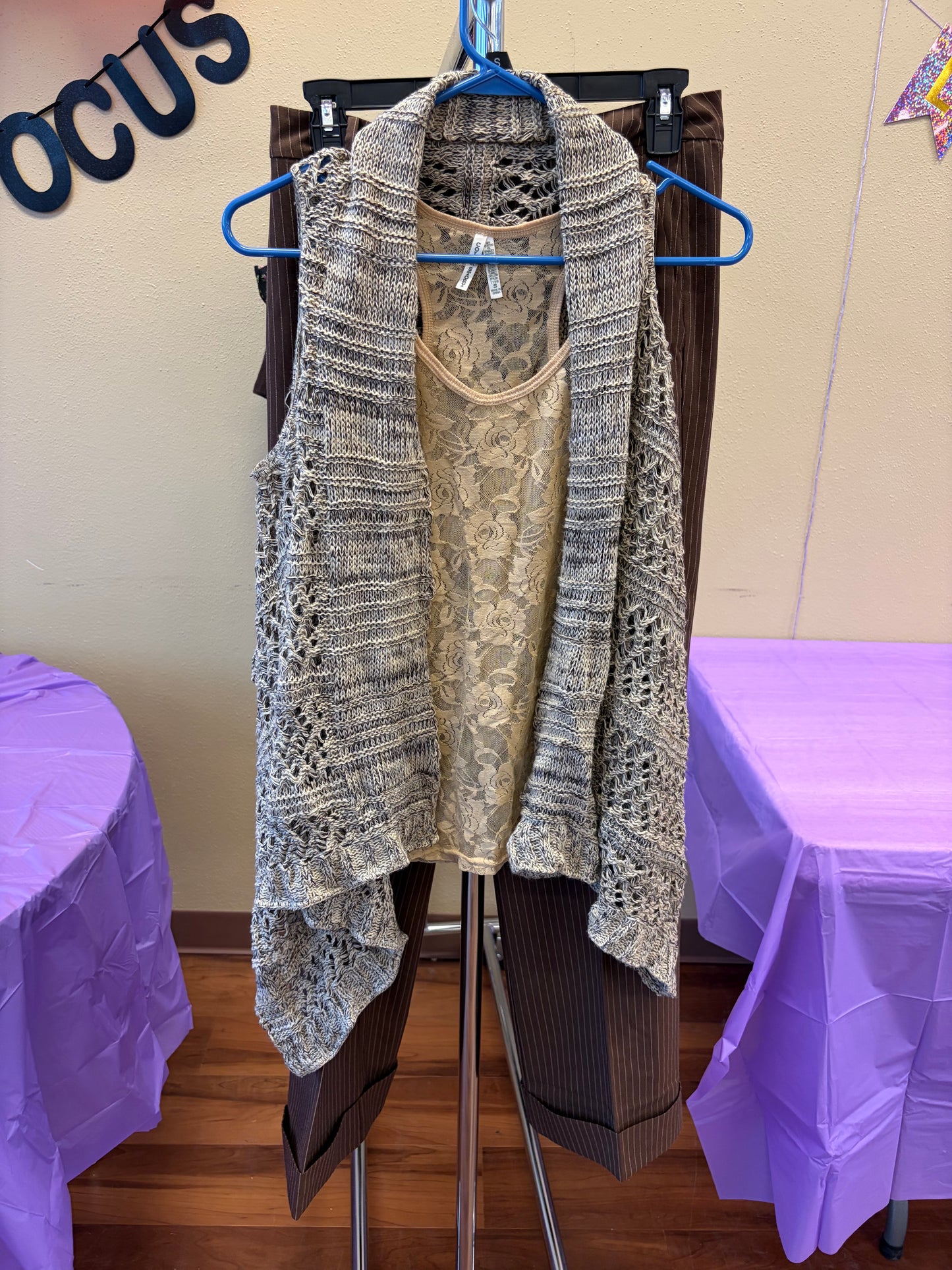 Brown Crochet Vest - S