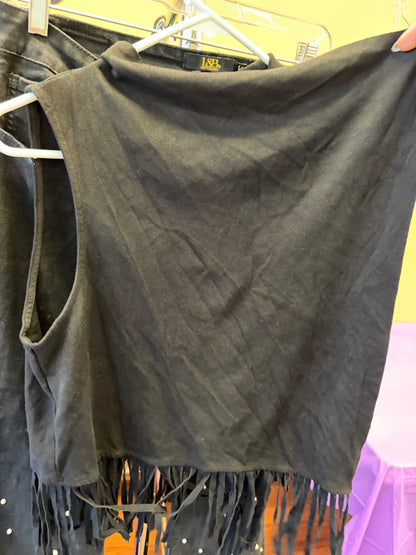 Black Fringe Vest - L