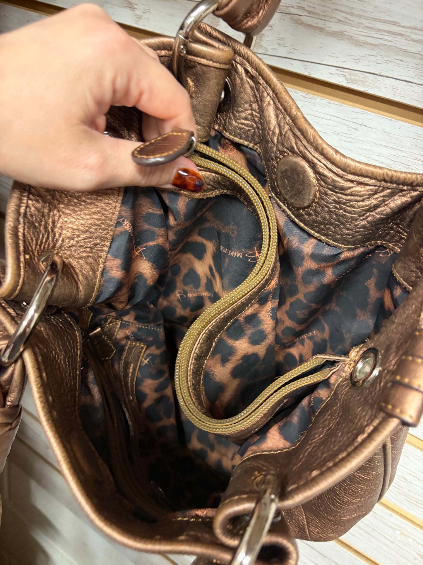 B. Makowsky Copper leather handbag