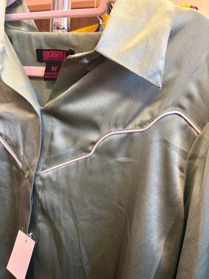 NWT Satin Western Button Up-M