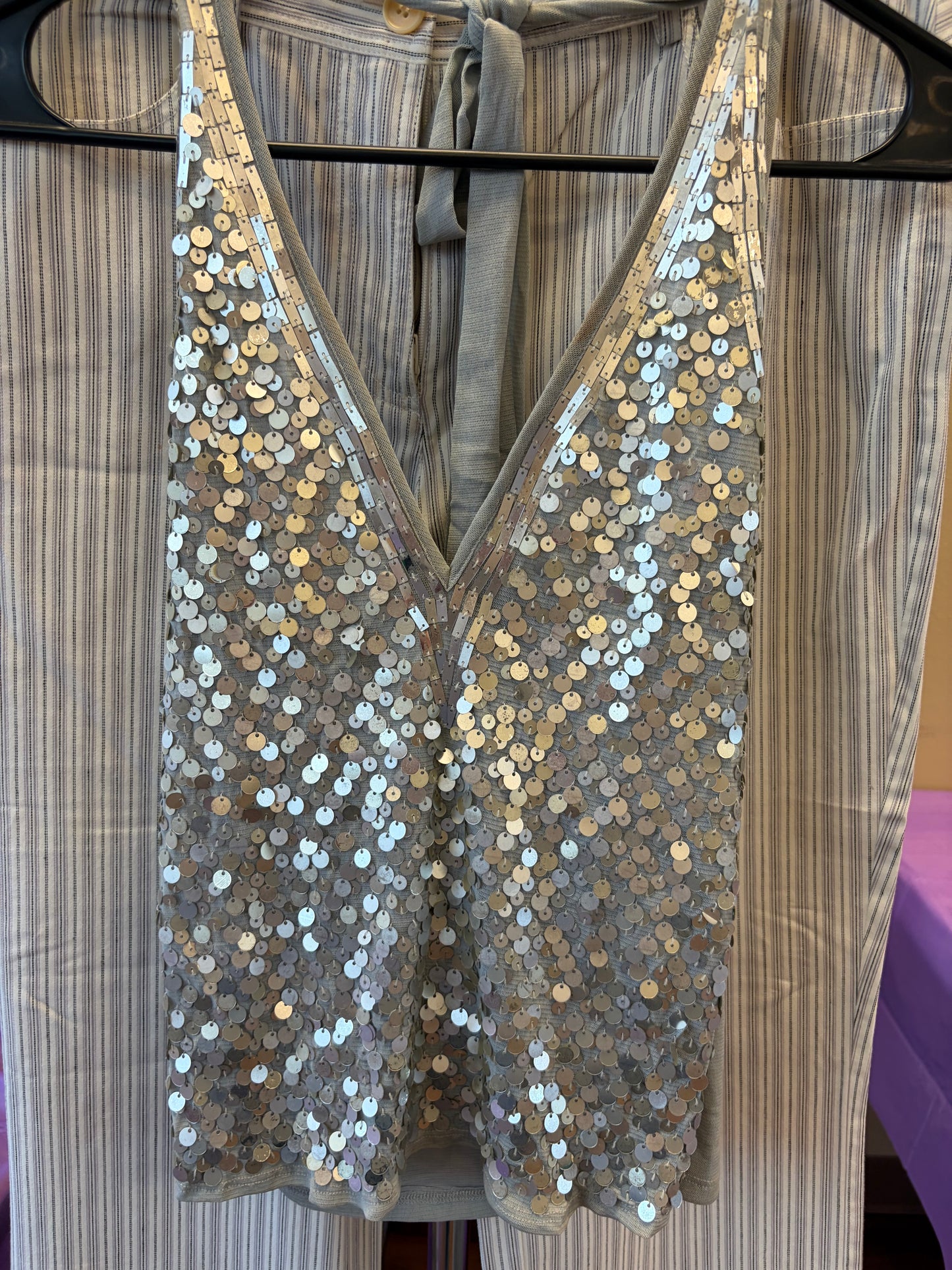 Gray Sequined Sparkle Tank - S