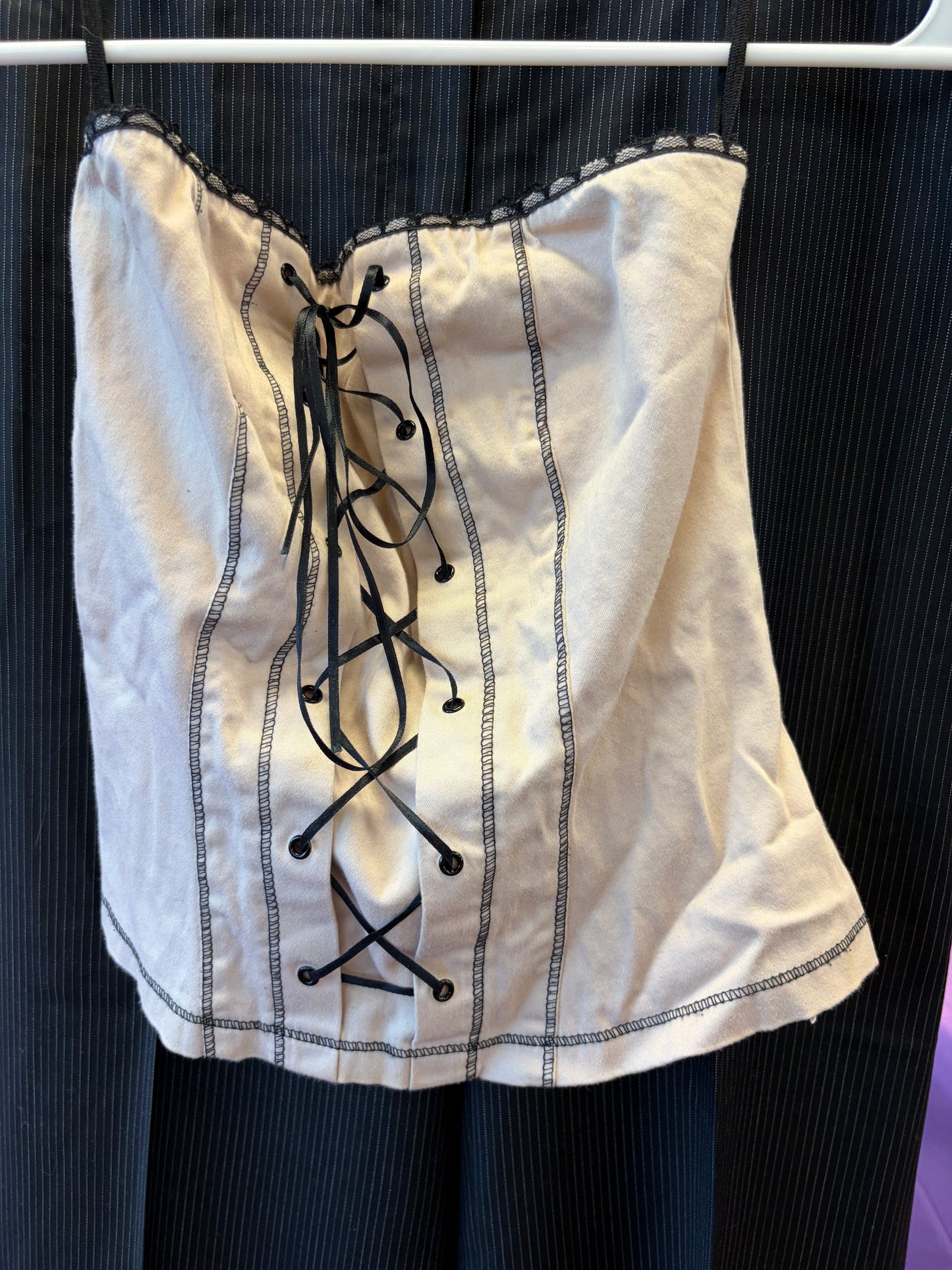 Pink & Black Strapless Corset Shirt - S