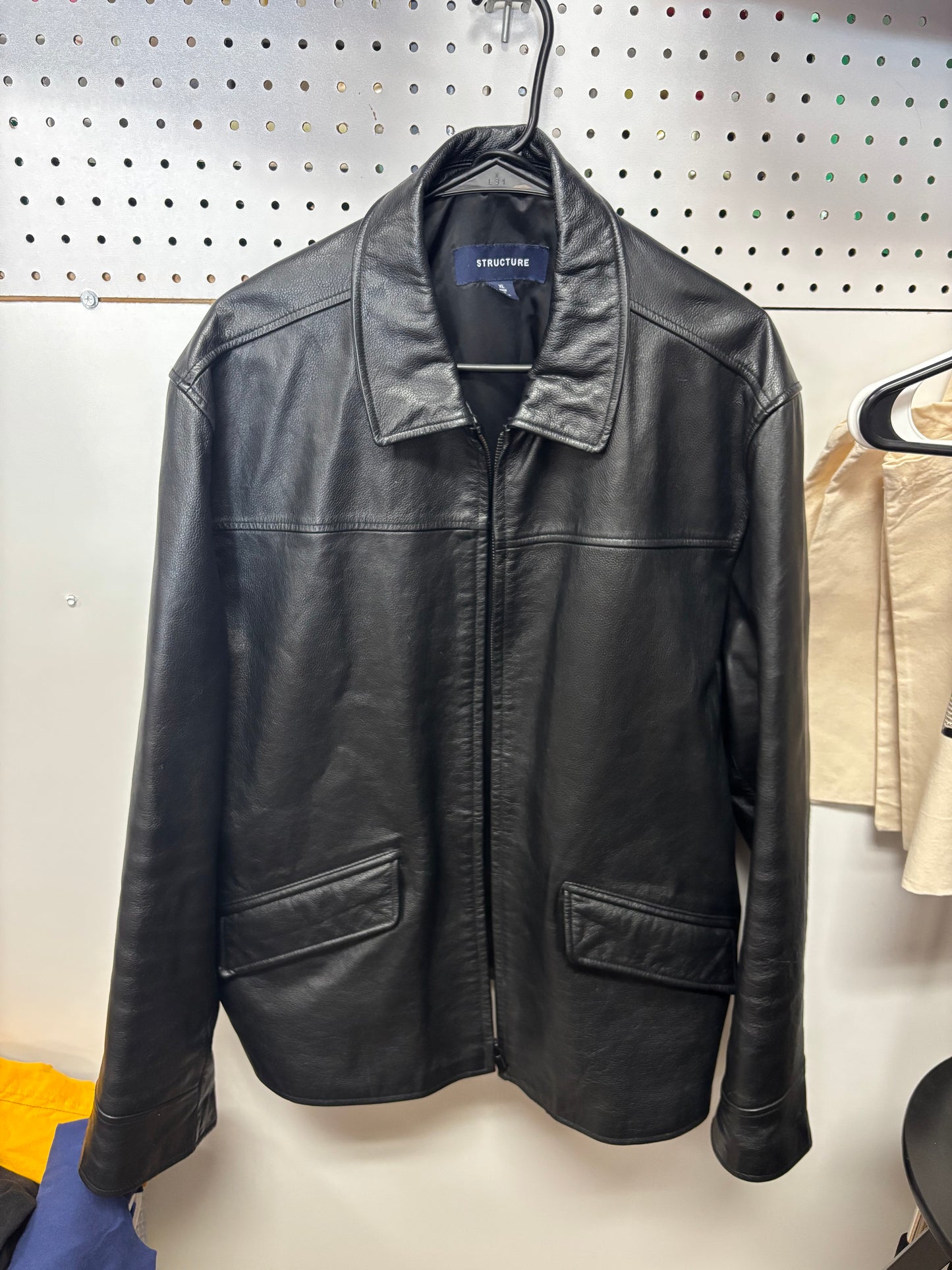 Structure Black Leather Jacket- XL