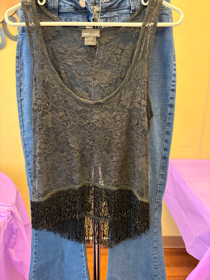 Wet Seal Lacy Black Tank - S