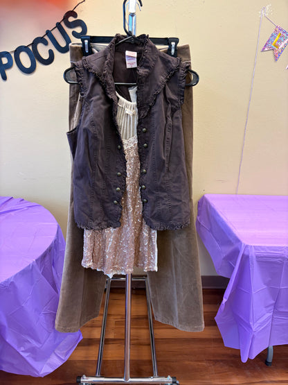 Faded Glory Brown ruffle vest- Size 8