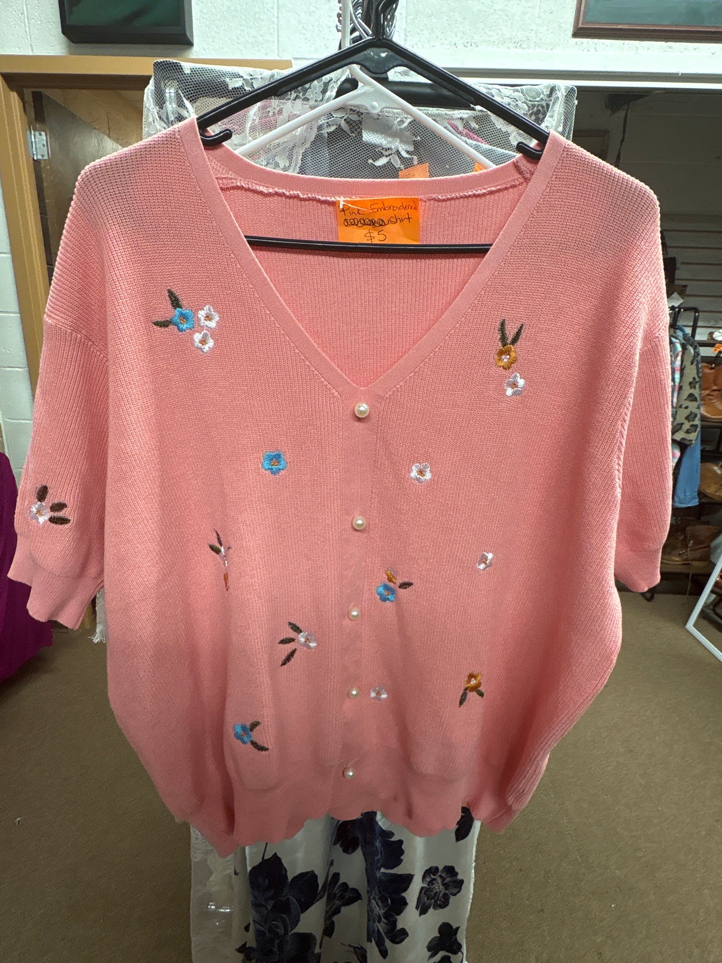 Pink Embroidered Cardigan