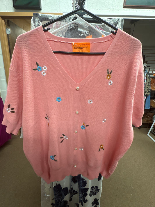 Pink Embroidered Cardigan