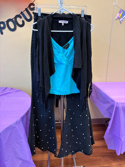 Black Fringe Vest - L