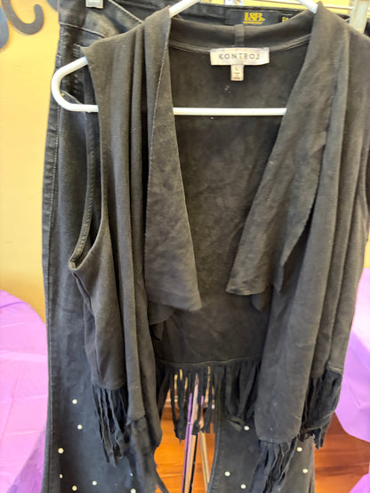 Black Fringe Vest - L