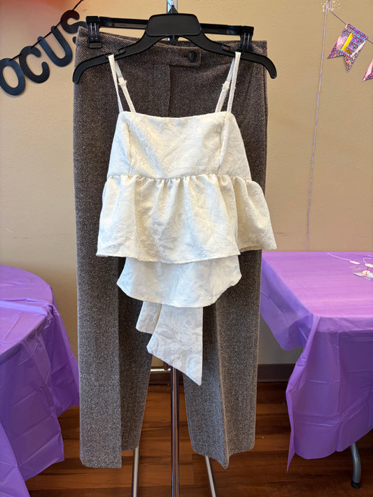 White Lacy Bow Tank - L