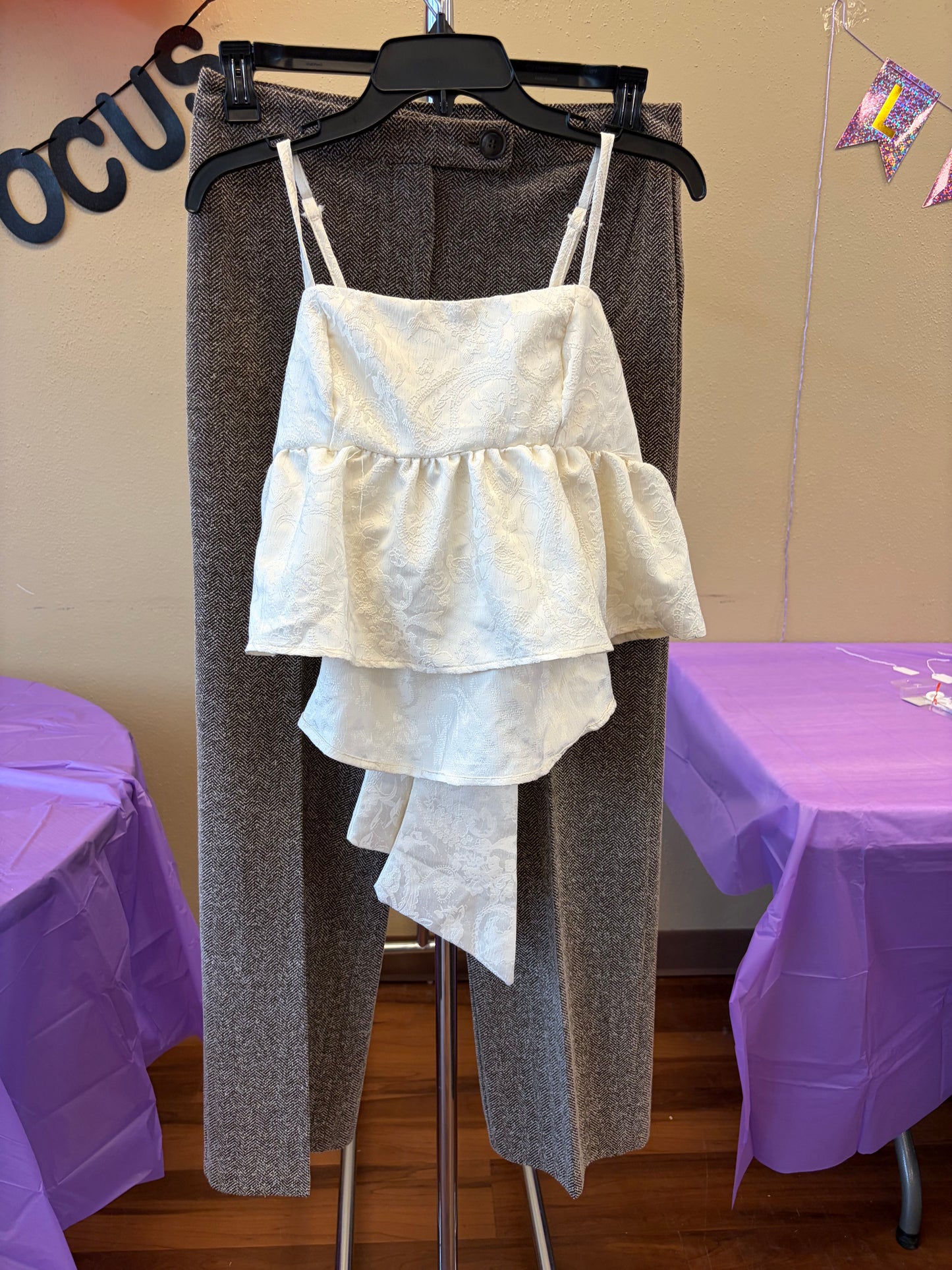 White Lacy Bow Tank - L