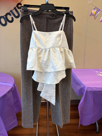 White Lacy Bow Tank - L