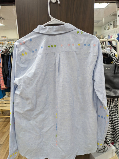 Jupe by Jackie hand embroidered cotton and linen button down shirt