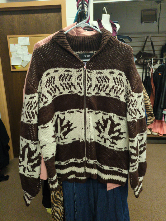 Brown Knit Zip up XL